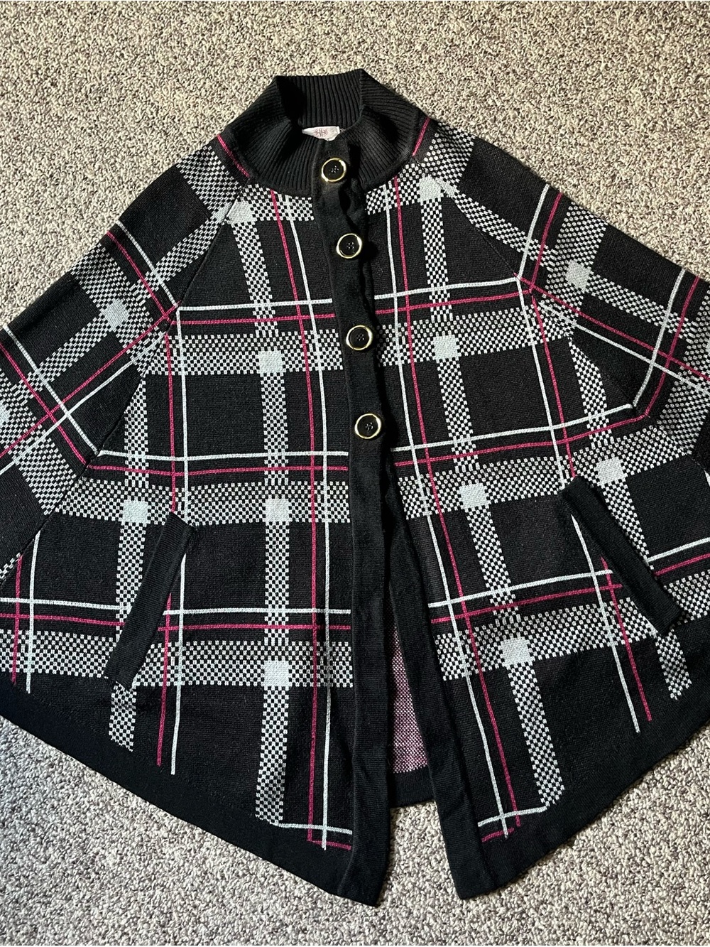 Hot in Hollywood Black Plaid Cape with Pink & White Trim